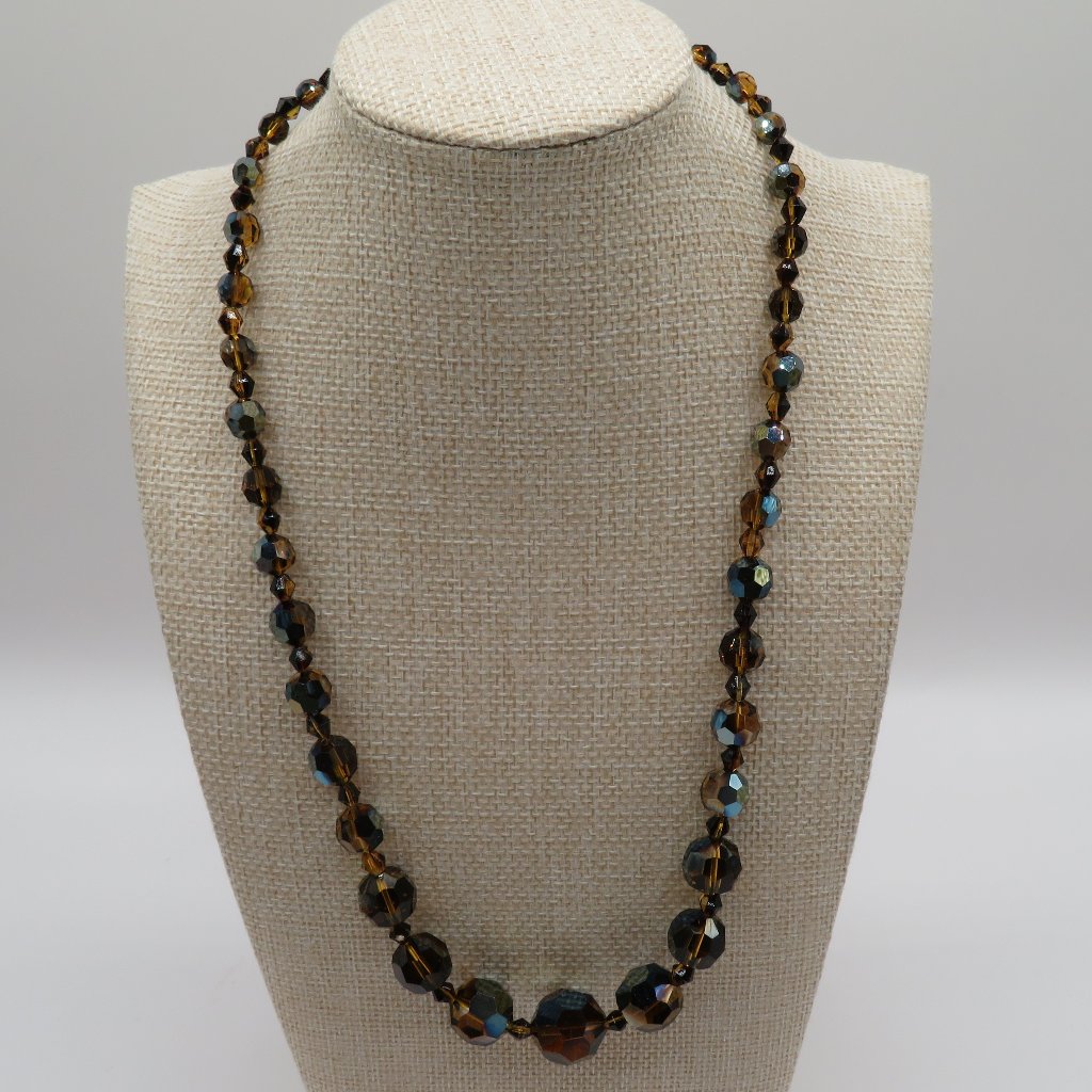 Vintage Rootbeer Aurora Borealis Beaded Necklace